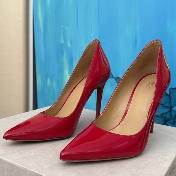 MICHAEL Michael Kors Scarlet Red Patent Leather Stiletto Pumps  Size 6.5 - Picture 2 of 6
